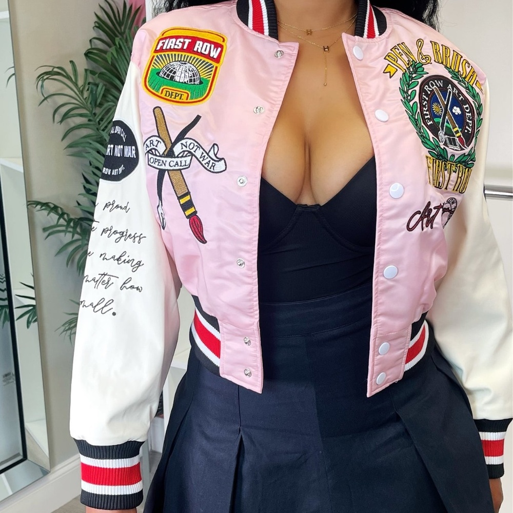 NEW First Row "Pen & Brush" cropped varsity jacket